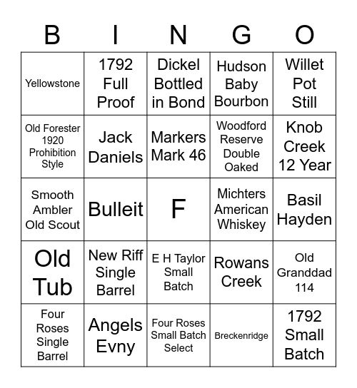 Bourbon Bingo Card