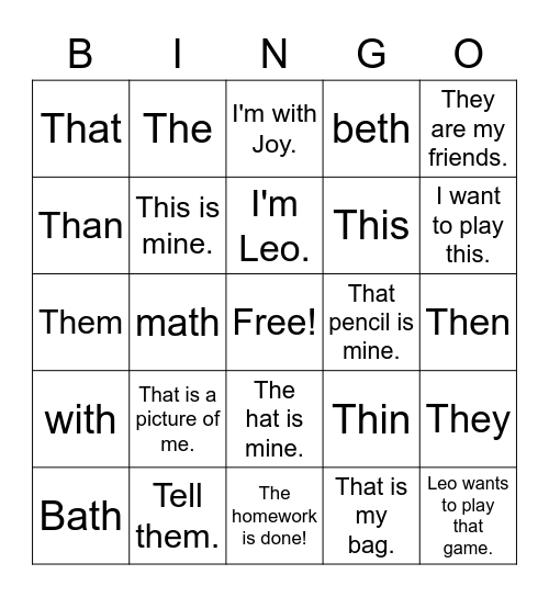 Leo's Bingo Game Bingo Card