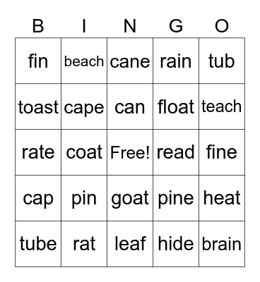 Vowel Bingo Card