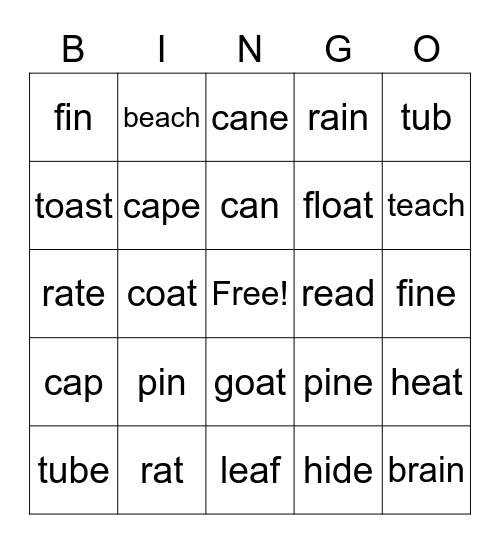 Vowel Bingo Card