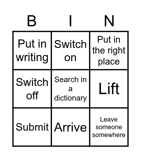 Phrasal verbs meanings Bingo Card