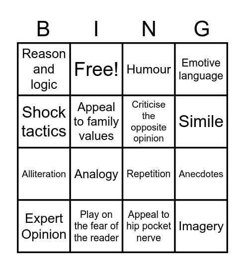 Persuasive Techniques Bingo Card