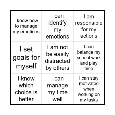 self-management Bingo Card