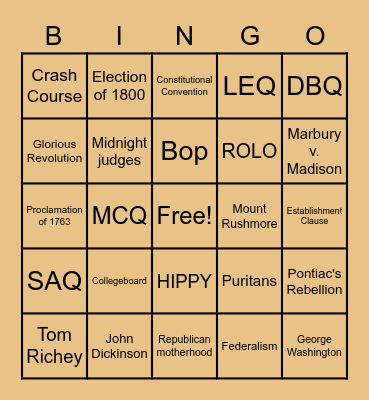 APUSH PERIOD 7 BINGO Card