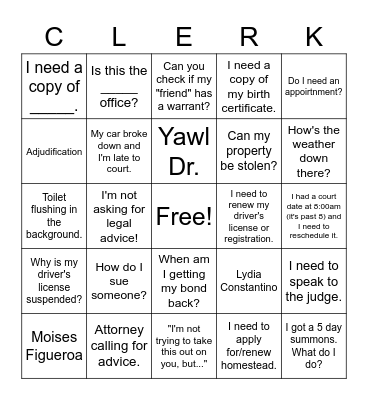 Call Center Bingo Card