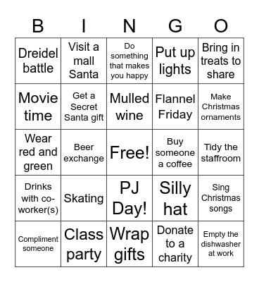 Holiday COUNTDOWN Bingo Card