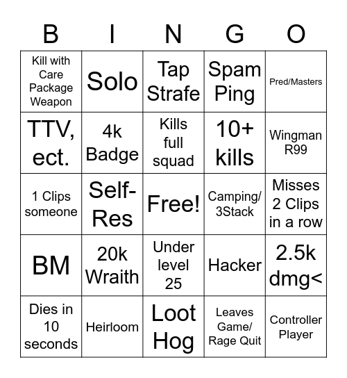 apex spectating Bingo Card