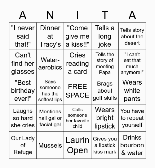 Anita Bingo Card
