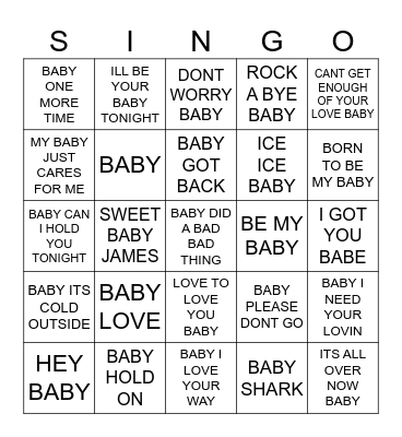 709 SONGS WITH BABY IN THE TITLE Bingo Card