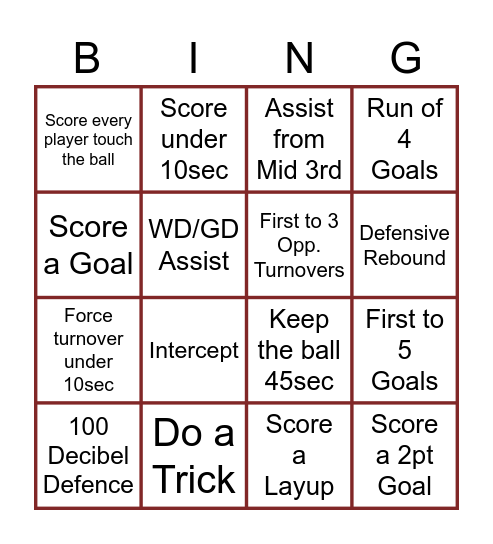 Netball Bingo Card