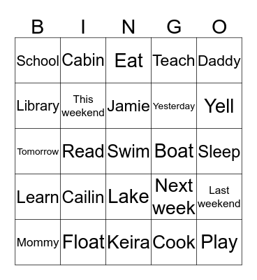 Let's tell a story Bingo Card