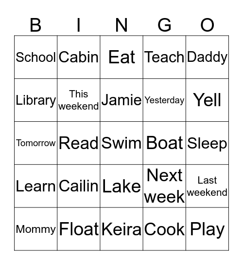 Let's tell a story Bingo Card