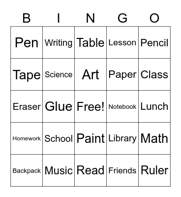 SCHOOL Bingo Card