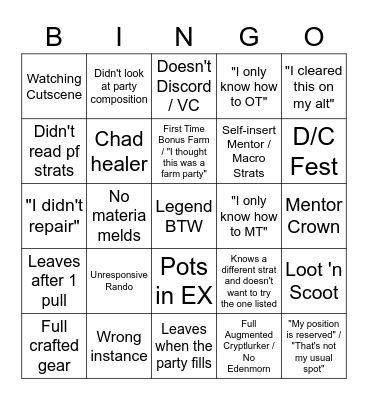 PF Bingo Card Bingo Card