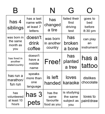 Find someone who... Bingo Card