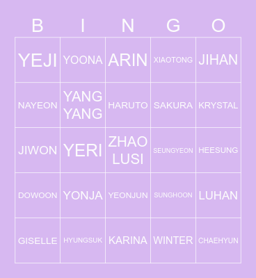 ROSY ZHAO Bingo Card