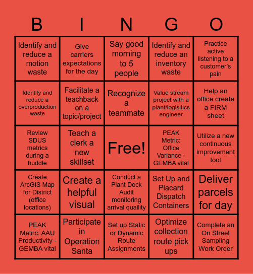 USPS PEAK BINGO Card