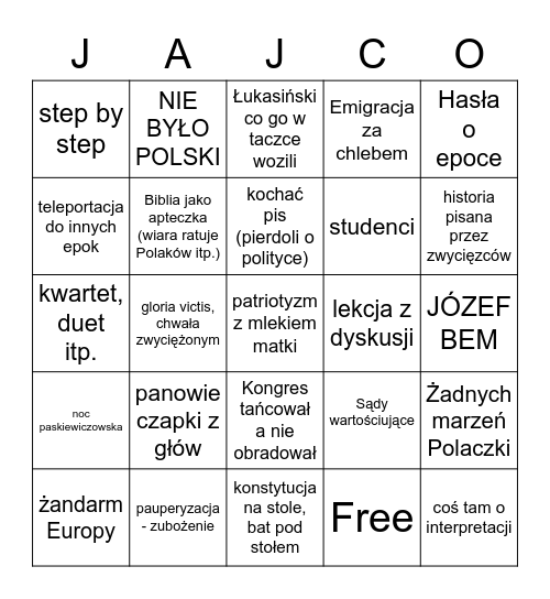 HISTORIA NA POLNEJ Bingo Card