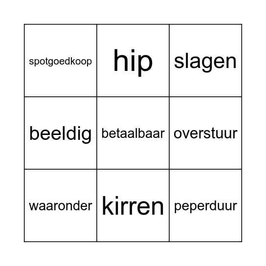 Woordenschat bingo Card