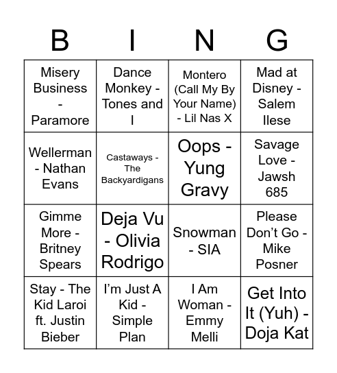 Tik Tok Bingo Card