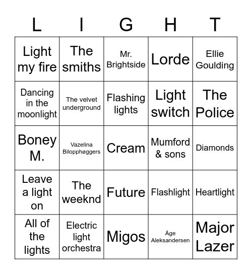 Light bingo Card