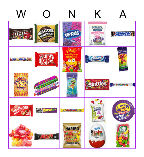 Willy Wonka Bingo Card