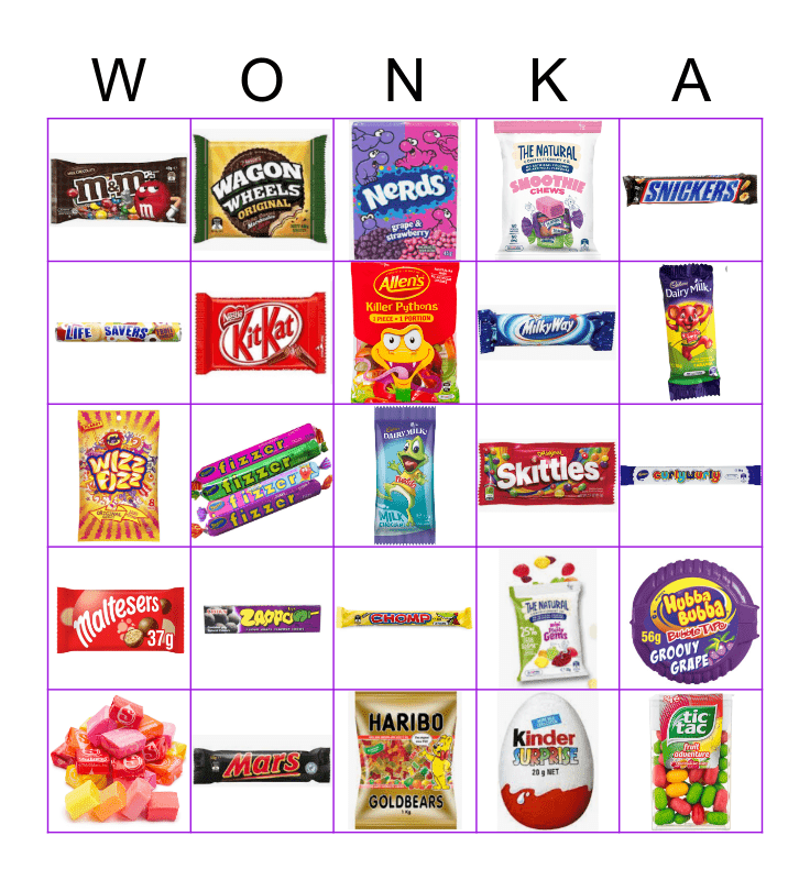 Willy Wonka Bingo Card