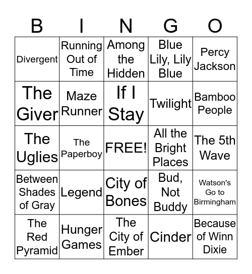 Literature Bingo Card