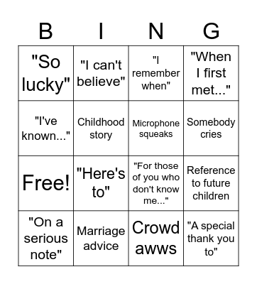 Wedding Speech Cliches Bingo Card