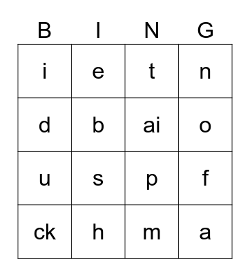 Jolly Phonics Bingo Card