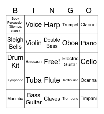 Instrument Bingo Card