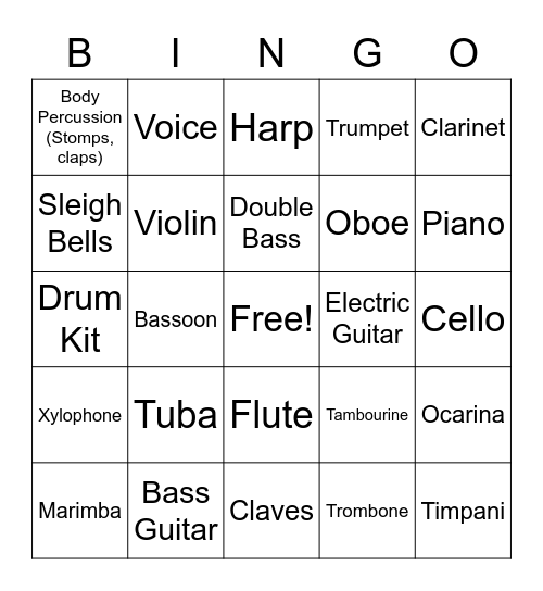 Instrument Bingo Card