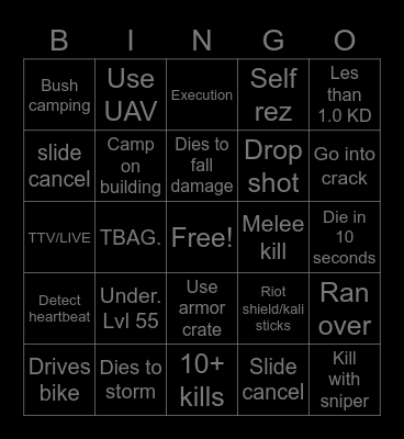 Warzone Bingo Card