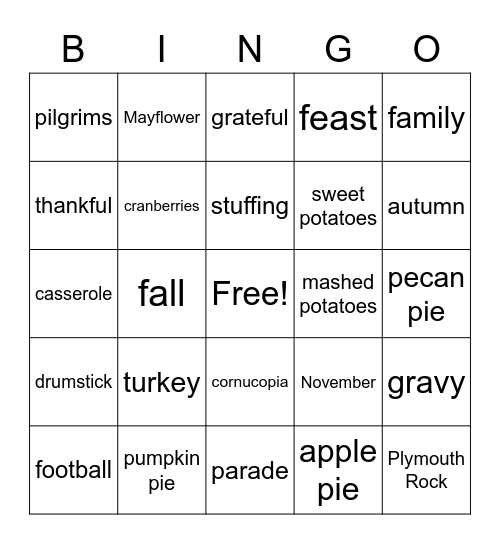 Thanksgiving Bingo Card