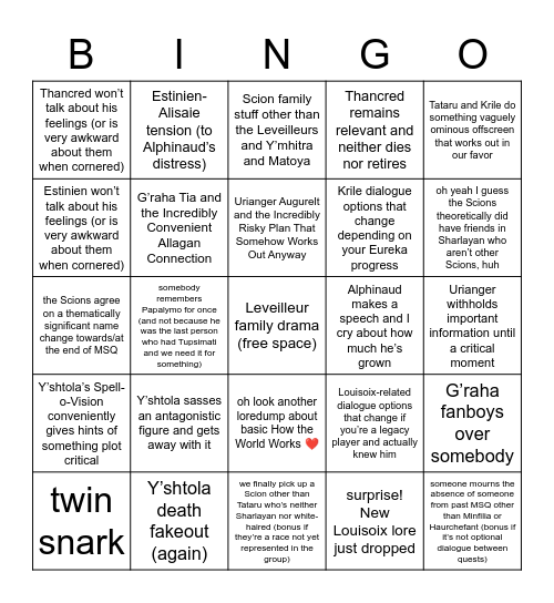 Endwalker Bingo (Scions Edition) Bingo Card