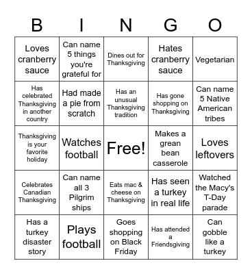 Thanksgiving Bingo Card