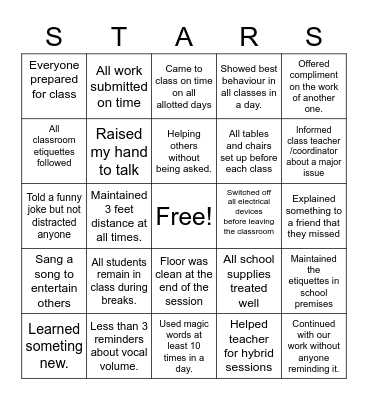 Best Behaviour BINGO Card