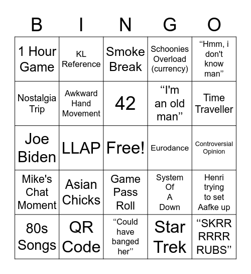 LooneySchooney Bingo Card
