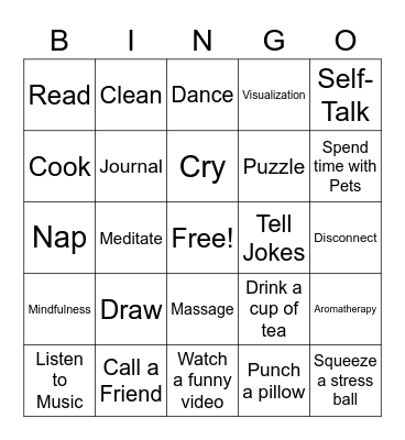 Stress and Relaxation Bingo Card