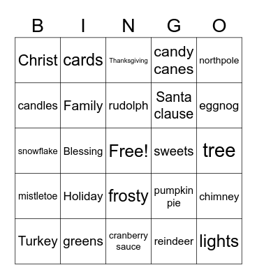Holiday Bingo Card