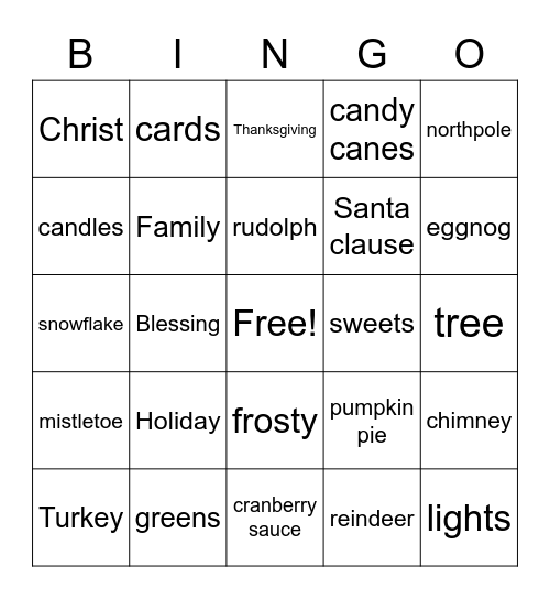 Holiday Bingo Card