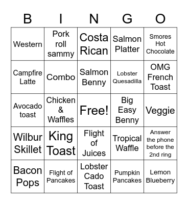 Thanksgiving Eve Bingo Card