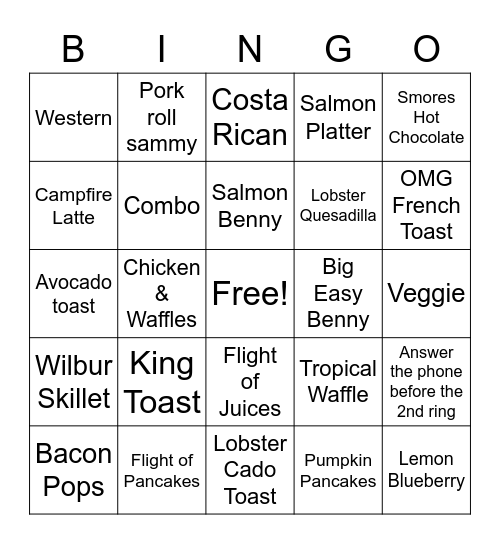 Thanksgiving Eve Bingo Card