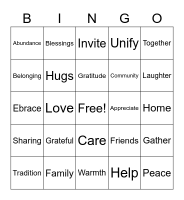 Thankful Bingo Card