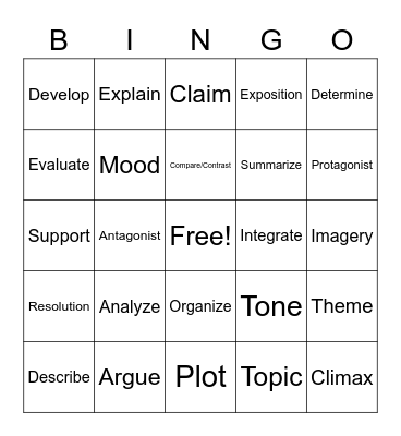 Academic Vocabulary Bingo Card