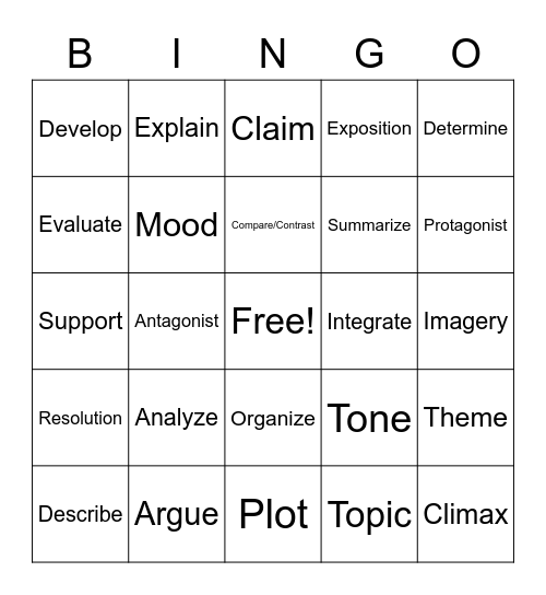 Academic Vocabulary Bingo Card