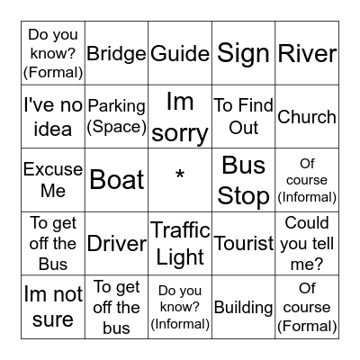 Chapter 6 "Primer Paso" Vocabulary  Bingo Card