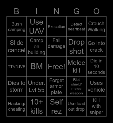 Warzone Bingo Card