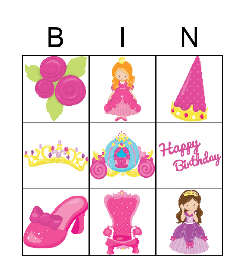 Princess Bingo Card