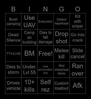 Warzone Bingo Card